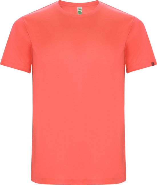 Fluorescent Koraalroze kinder unisex sportshirt korte mouwen 'Imola' merk Roly 8 jaar 122-128