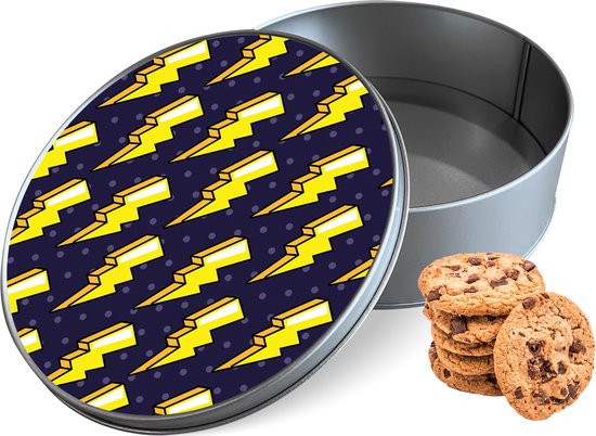 Ronde Koektrommel - Bewaarblik met Pop Art Lightning - Bewaarblik 15x15x5 cm Stijl