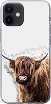 Geschikt voor iPhone 12 hoesje - Schotse hooglander - Verf - Grijs - Siliconen Telefoonhoesje