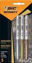 BIC Intensity Metallic Permanent Markers met Kogelpunt voor Lichte en Donkere Poreuze Oppervlakken - 3 Stuks - Zilver, Goud en Brons