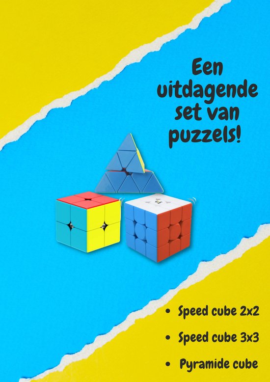 Speedcube Rubik's cube set 3x3 / 2x2 - Pyramide - Breinbrekers voor Volwassenen en Kinderen - met oplossing - 3 Pack