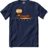 Woof! | Honden - Dogs - Hond - T-Shirt - Unisex - Navy Blue - Maat M