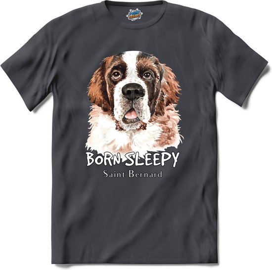 Born Sleepy Saint Bernard | Honden - Dogs - Hond - T-Shirt - Unisex - Mouse Grey - Maat 3XL