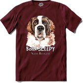Born Sleepy Saint Bernard | Honden - Dogs - Hond - T-Shirt - Unisex - Burgundy - Maat M