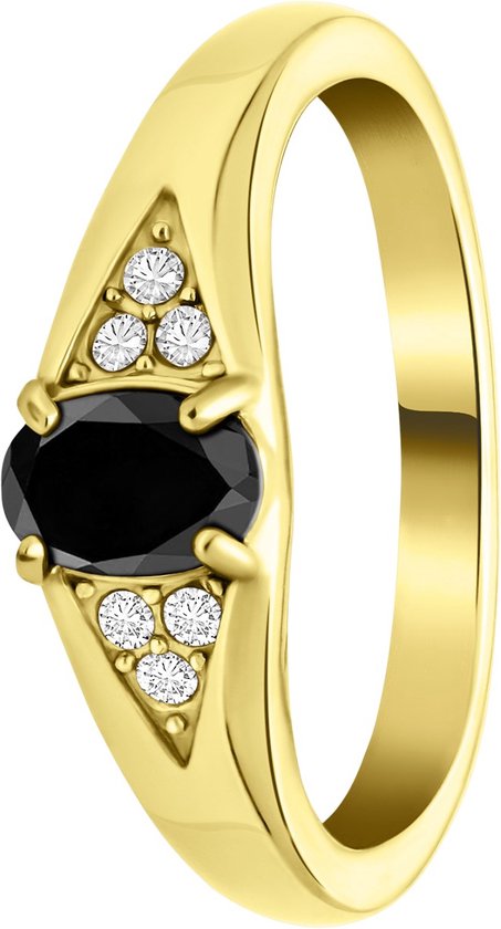 Lucardi Dames vintage ring met zwarte zirkonia – Maat 63 – 20mm - Ring - Cadeau - Moederdag - Staal goldplated - Goudkleurig