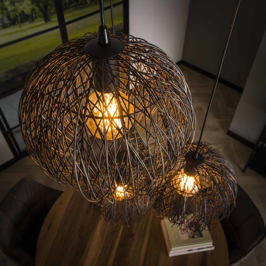 EGLO Cluster Ariscani 1 Hanglamp, 3-vlammige hanglamp voor eettafel, voor trappenhuis, van metaal in zwart en glas in koper, eetkamerlamp hangend, E27-fitting, 42,5 cm