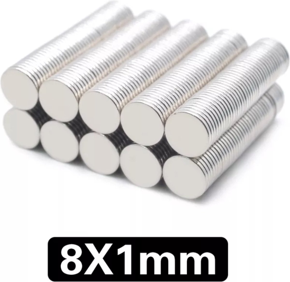 Ronde platte neodymium magneetjes 150 stuks - 8 x 1 mm - zeer sterk - neodymium magneet - koelkast - whiteboard