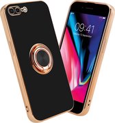 Cadorabo Hoesje geschikt voor Apple iPhone 7 PLUS / 7S PLUS / 8 PLUS in Glossy Zwart - Goud met ring - Beschermhoes van flexibel TPU-silicone Case Cover met camerabescherming en magnetische autohouder