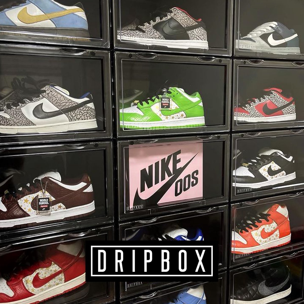 Dripbox - Sneakerbox 10-pack Zwart | Sneaker Crate Zwart | Sneaker Box | Schoenenopberger | Sneakerbox | Schoenenkast | Sneaker opbergsysteem | Sneakercrate | Met magnetische sluiting | Doorzichtig | Black