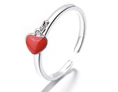 Ring - zilver plated 925 - verstelbare ring - dames - hartjes - rood - valentijn - valentijnscadeautje - cadeau voor vrouw - Liefs Jade