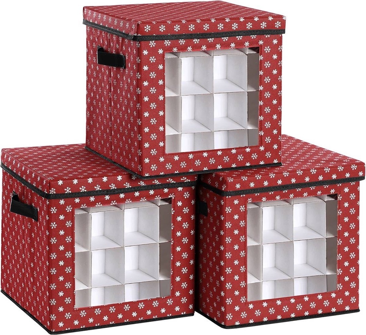 Opbergdozen voor kerstballen - Set van 3 - Vouwdozen - 64 kleine vakken per doos