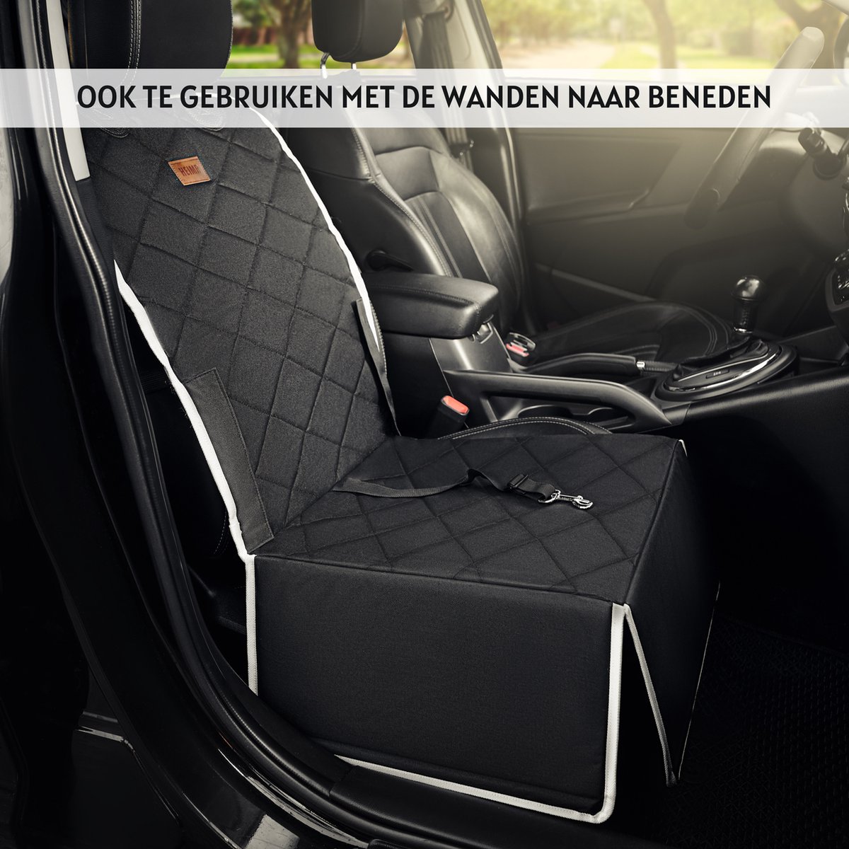 Autostoel Hond - Hondenmand Auto - Hondenstoel Auto - Zwart met Wit - 45cm x 45cm – foto 3