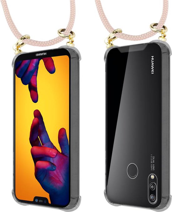 Chaîne de téléphone portable Cadorabo pour Huawei P20 LITE 2018 / NOVA 3E en OR ROSE NACRÉ - Étui de protection en silicone avec anneaux dorés, dragonne et pochette amovible