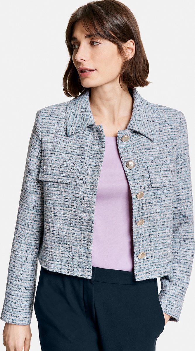 GERRY WEBER Dames Blazerjasje Blau/Ecru/Weiss Gemuster-40