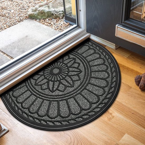 Mibao Halve ronde deurmat buiten, Heavy Duty voordeurmat, 60 x 90 cm