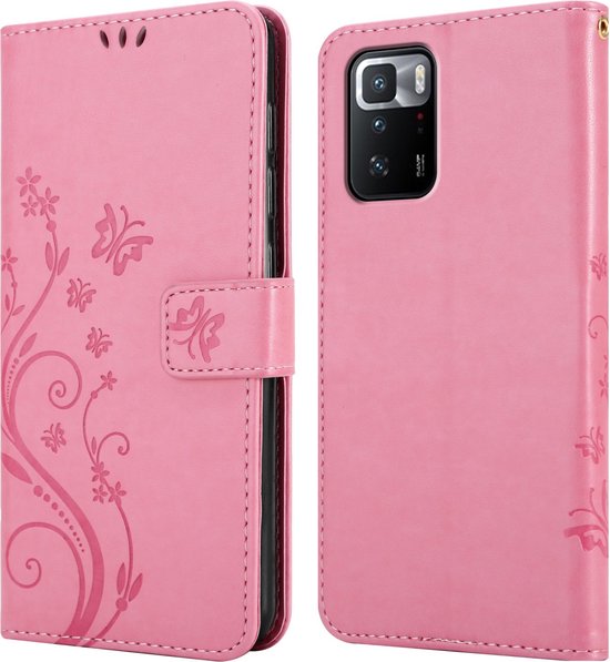Coque Cadorabo pour Xiaomi POCO X3 GT en ROSE FLORAL - Coque de protection à motif floral avec fermeture magnétique, fonction support et fentes pour cartes