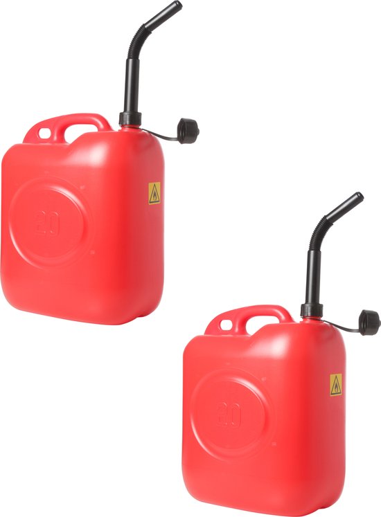 Foto: 2x stuks jerrycans benzinetanks 20 liter rood voor diesel en benzine brandstof jerrycan benzinetank