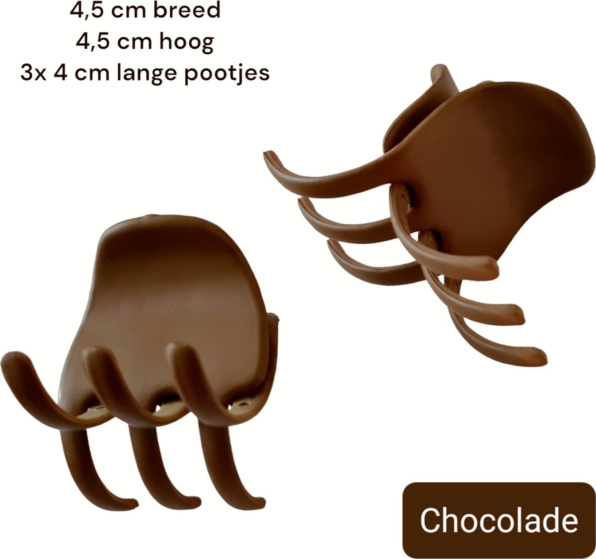 Haarklem - Bruin / Chocolade - Mat - 4,5 x 4,5 cm - Volwassen Tieners - 1 stuks - 4 / 5 cm