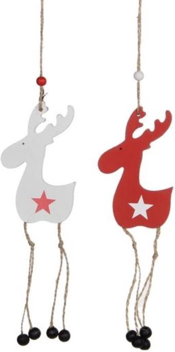Kersthangers - Ornament Hert Wit Rood 2 Keuzemogelijkheden - L7xb5,5xh32cm
