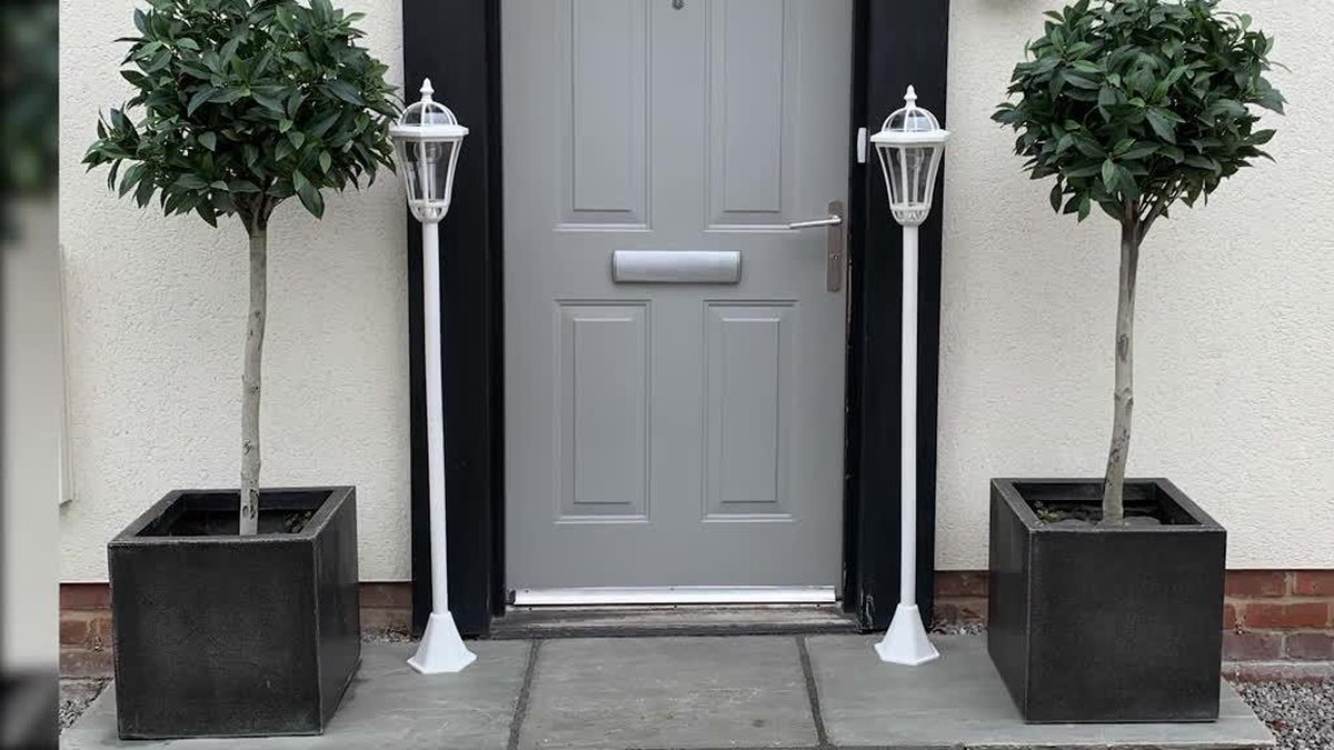 Set van 2 Luxform Kensington lantaarnpaal wit op zonne-energie van 1,3 m