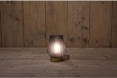 Kerstverlichting - B.o. Glazen Lamp Mat Grijs Met Gouden Voet 12x17cm 2xaaa