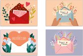 Cartes Saint Valentin - Set de 4 cartes postales différentes - Valentine et Amour - Nice Post - V11