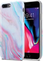 Cadorabo Hoesje voor Apple iPhone 7 PLUS / 7S PLUS / 8 PLUS in Wit Roze Marmer No. 15 - Beschermhoes gemaakt van TPU siliconen Case Cover met mozaïek motief