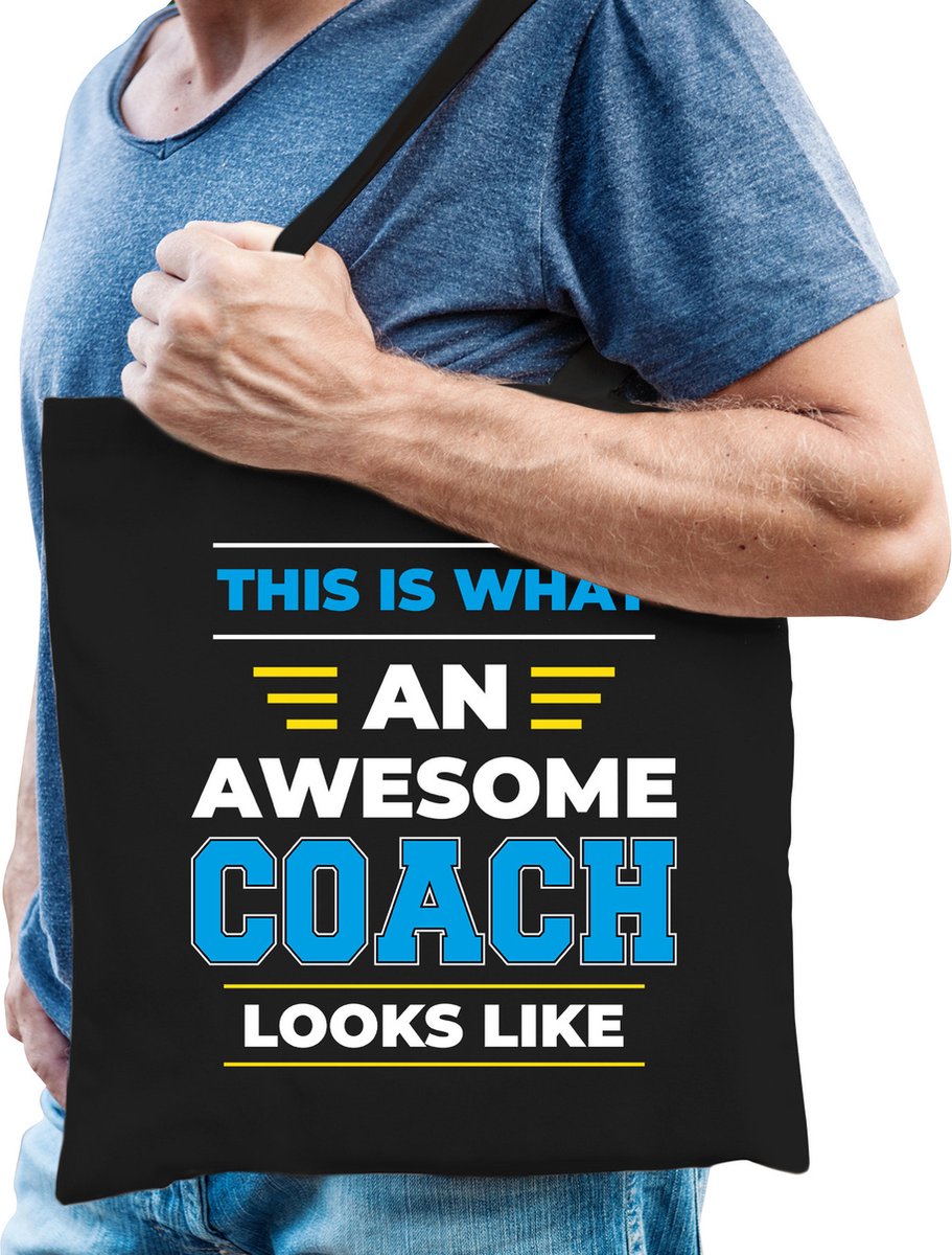 Bellatio Decorations Awesome coach katoenen tas - zwart 42 x 38 cm