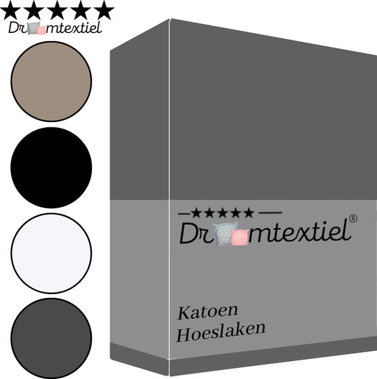 Droomtextiel Luxe Hoeslaken Glad Katoen Antraciet Eenpersoons 90x220 cm - Hoogwaardige Kwaliteit - 100% Katoen