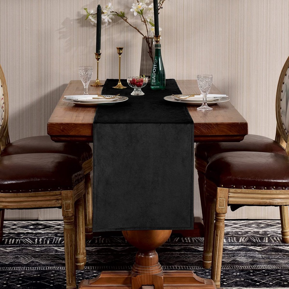 SEASHORE TREE Hoogwaardige tafelloper, tafellinnen, effen, onderhoudsvriendelijk, tafelloper, fluweel, kleur en maat naar keuze, zwart, 35 x 180 cm