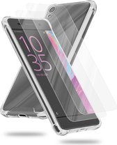 Cadorabo Hoes en 2x Tempered beschermglas compatibel met Sony Xperia XA in TRANSPARANT - Hybride beschermhoes met TPU siliconen rand en acryl-glas achterkant