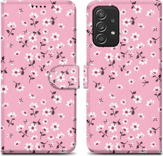 Cadorabo Hoesje geschikt voor Samsung Galaxy A52 (4G / 5G) / A52s - Design Bloemenregen No. 6 - Beschermhoes Case Cover met magnetische sluiting, standaardfunctie en kaartvakje