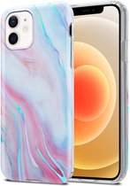 Cadorabo Hoesje geschikt voor Apple iPhone 12 / 12 PRO in Wit Roze Marmer No. 15 - Beschermhoes gemaakt van TPU siliconen Case Cover met mozaïek motief
