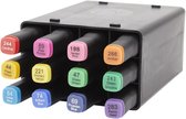 Decotime Twin Alkohol-Marker mit stapelbarer XL-Alkoholmarker-Aufbewahrungsschale – 60 Dual-Tip Fein- & Pinselmarker – farbige Marker für Erwachsene, Kinder – schnelltrocknende Kunstmaterialien zum