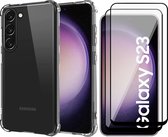 Hoesje geschikt voor Samsung Galaxy S23 - 2x Screen Protector FullGuard - Back Cover Case ShockGuard Transparant & Screenprotector