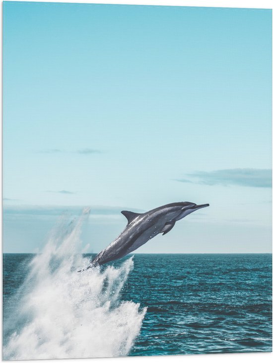 WallClassics - Vlag - Omhoogspringende Dolfijn in de Zee - 60x80 cm Foto op Polyester Vlag