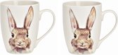 Deux mugs avec Haas brun - Tasse en porcelaine lapin de Pâques - capacité 340 ml | tasse pour Pasen | tasse de Pasen | Tasse lapin de Pâques | Services de table table de Pâques | Tasses Table de Pâques