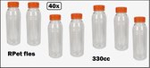 40x Flesje RPET helder 330cc met oranje dop- vernieuwd - gerecycled PET drinken jus sinas cola sappen dranken