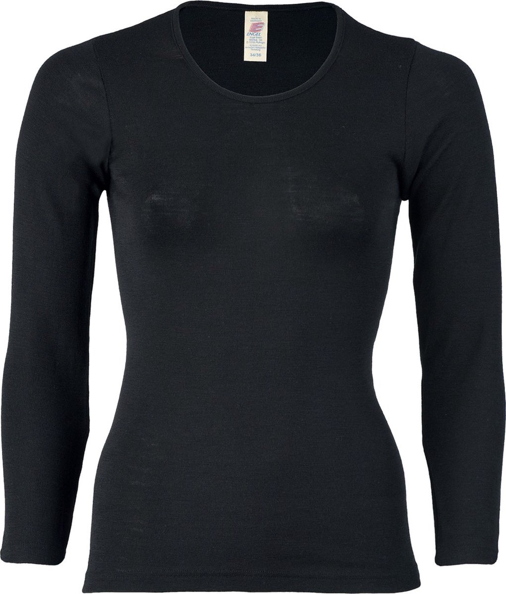 Engel Natur Dames Shirt Lange Mouw Zijde Merino Wol GOTS - wol zwart 38/40M