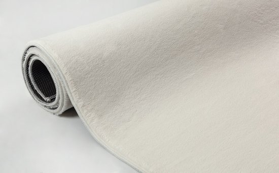 Superzacht Laagpolig Vloerkleed met bontlook Cream-117x160 cm