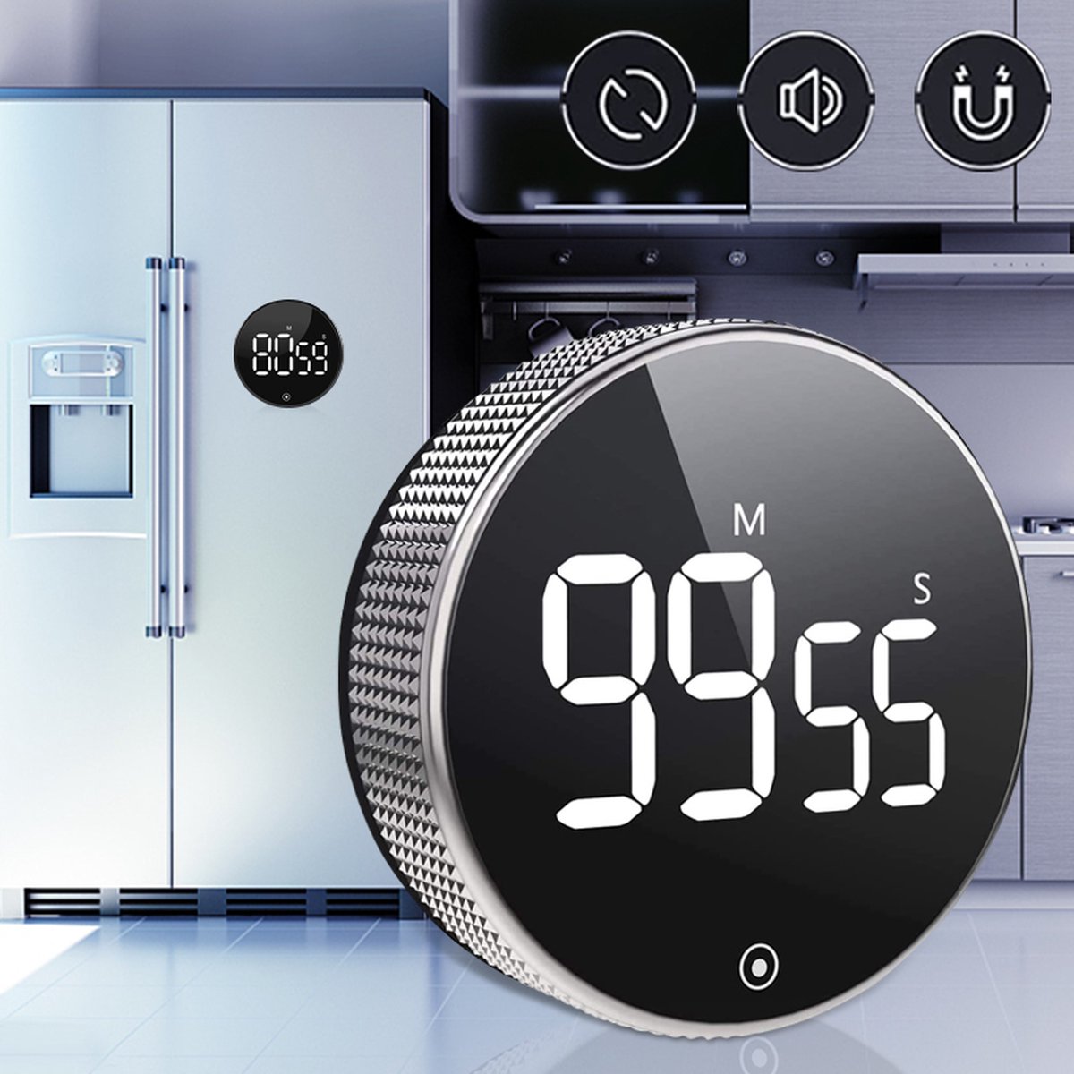 Digitale Kookwekker Zilver van METU-Online - Smart Timer - LED Display - Magnetisch met Handige Draaiknop - Barbecue kookwekker magneet - BBQ wekker — cadeau in Kookcadeaus - foto 4