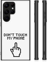 Hoesje Geschikt voor Samsung Galaxy S23 Ultra Leuk TPU Back Case met Zwarte rand Finger Don't Touch My Phone