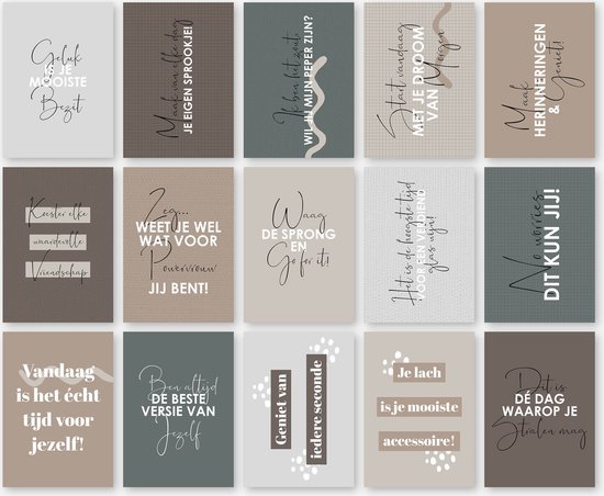MOODZ design | Set kaarten 'Teksten en quotes' | A6 formaat | 15 stuks | Ansichtkaarten set | postcards | postkaarten set | set 3
