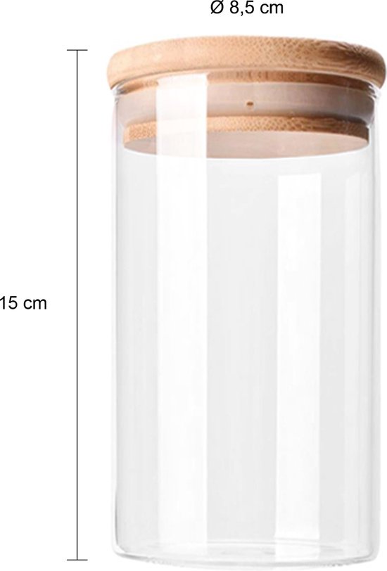 Krumble Voorraadpotten - Set van 3 - 700 ml per pot - Met deksel - Suikerpotten - Snoeppotten - Glazen potten - Voorraadbussen - Bewaarpot - 3-delig - Opbergen en bewaren - Luchtdicht - Glas - Hout - 9 x 9 x 16 cm