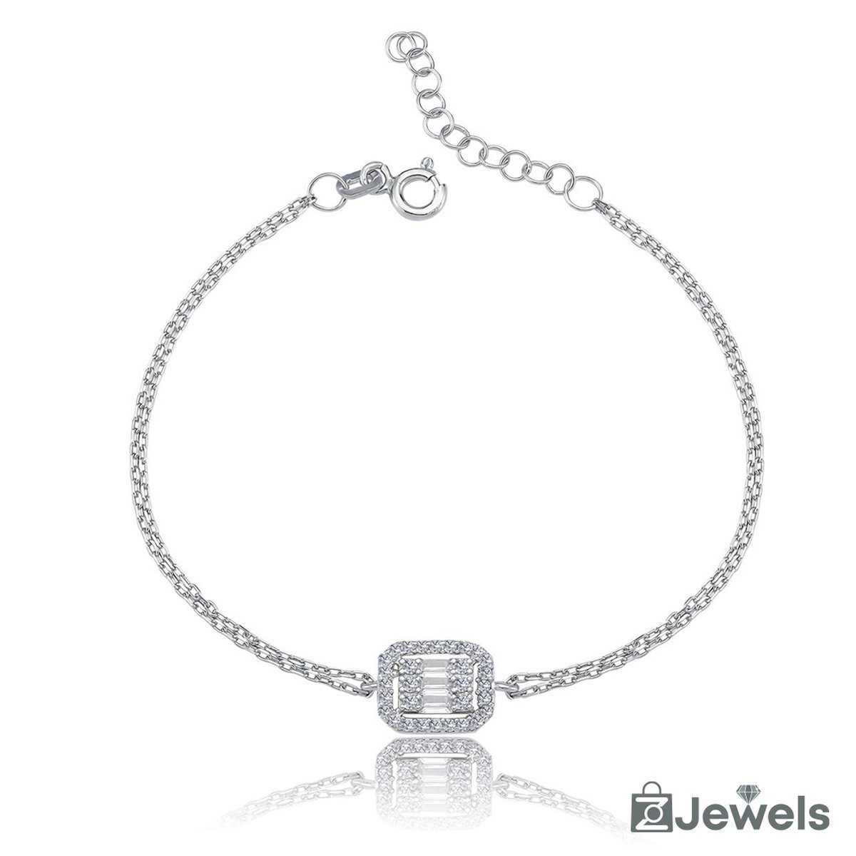 OZ Jewels Zilveren Armband met Rechthoekige Diamant Design - Accessoires - Liefdessieraden - Valentijnsdag - Cadeau - Moederdag - Armband Meisje - Sieraden Dames - In mooie geschenkverpakking