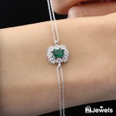 OZ Jewels Zilveren Zirkonium Armband met Synthetische Rechthoekige Smaragd - Accessoires - Liefdessieraden Love Armband - Valentijnsdag - Cadeau - Moederdag - Sieraden Dames - In mooie geschenkverpakking