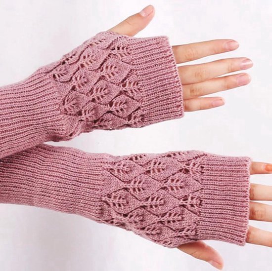 New Age Devi - Manchettes Rose | Gants tricotés ajourés sans doigts | Chauffe-mains