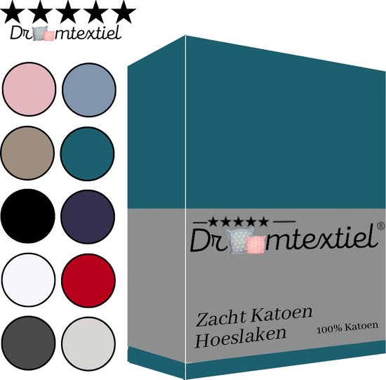 Droomtextiel Zacht Katoenen Hoeslaken Petrol 160x200 cm - Hoge Hoek - Perfecte Pasvorm - Heerlijk Zacht