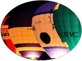 WallClassics - Dibond Ovaal - Vier Verschillende Kleuren Luchtballonnen in het Donker - 56x42 cm Foto op Ovaal (Met Ophangsysteem)