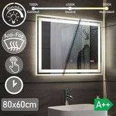 LED Badkamer spiegel 80x 60 cm, digitale klok, dimbaar, anticondensfunctie